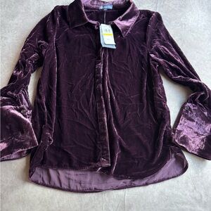 Democracy Velvet Button-Down Shirt in Deep Purple
